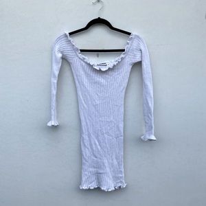 Off The Shoulder White Knit Mini Dress